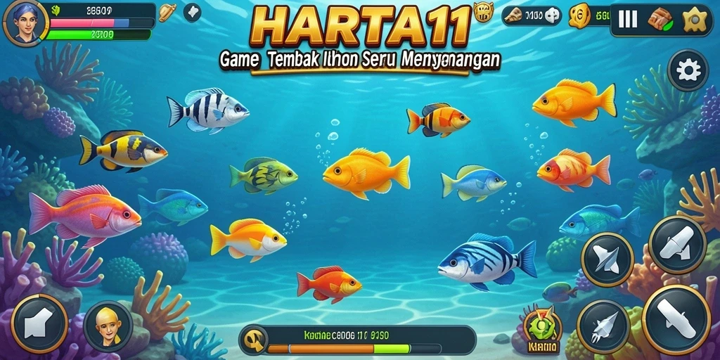 Tampilan gameplay HARTA11 yang seru saat menembak ikan di lautan.