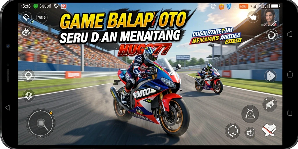 Screenshot gameplay HUGO77 dengan aksi balap motor yang seru.