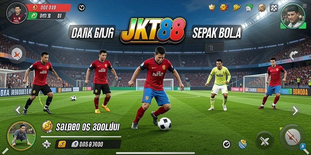 Tampilan grafis JKT88 saat pertandingan sepak bola berlangsung.
