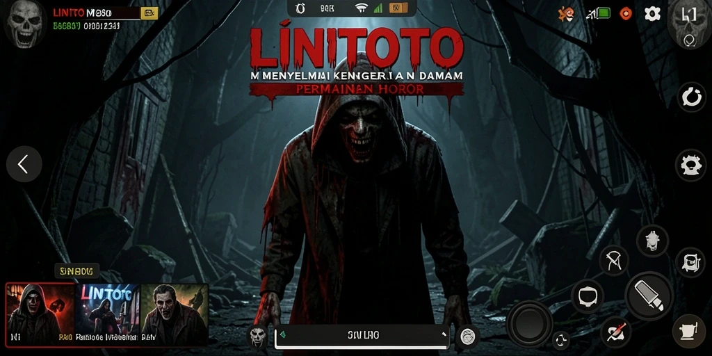 Screenshot LINITOTO menampilkan karakter dalam lingkungan yang mencekam dan gelap.
