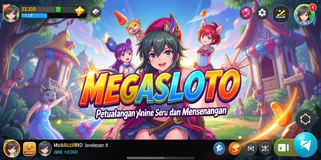Tampilan gameplay seru dari MEGASLOTO dengan karakter anime yang menarik.