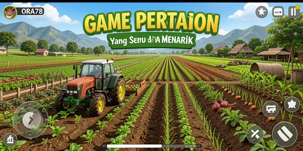 Tangkapan layar gameplay ORA78 menampilkan kegiatan bertani yang seru.