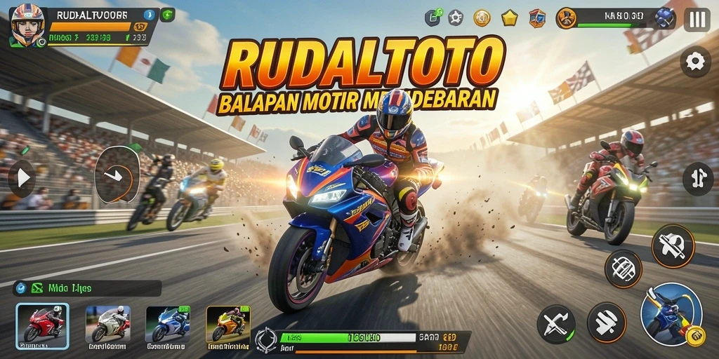 Gameplay RUDALTOTO dengan balapan motor yang seru dan mendebarkan.