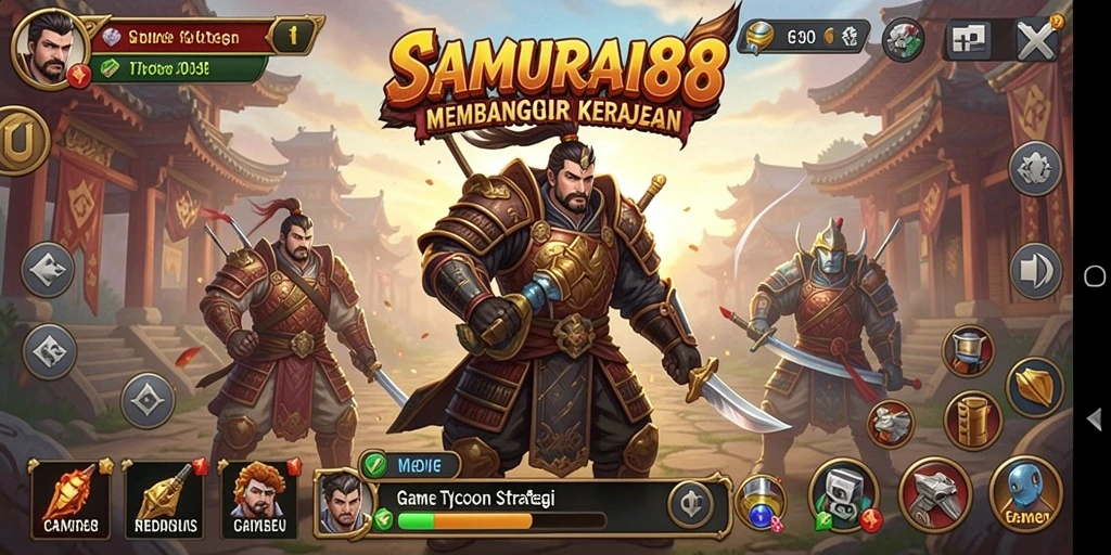 Tangkapan layar gameplay SAMURAI88 menampilkan pembangunan kerajaan yang menarik.
